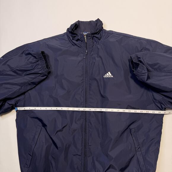 Vintage Adidas Jacket Mens Large Navy Blue Full Zip Insulated Nylon 00s AQ9002 - Picture 4 of 14